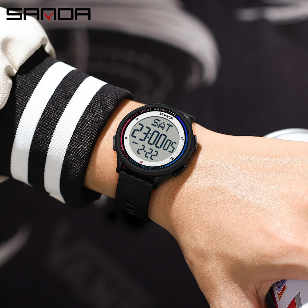 SANDA 6158 ファッション防水スポーツモード腕時計ストップウォッチキッズ子供デジタルムーブメントティーンエイジャー学生腕時計時計