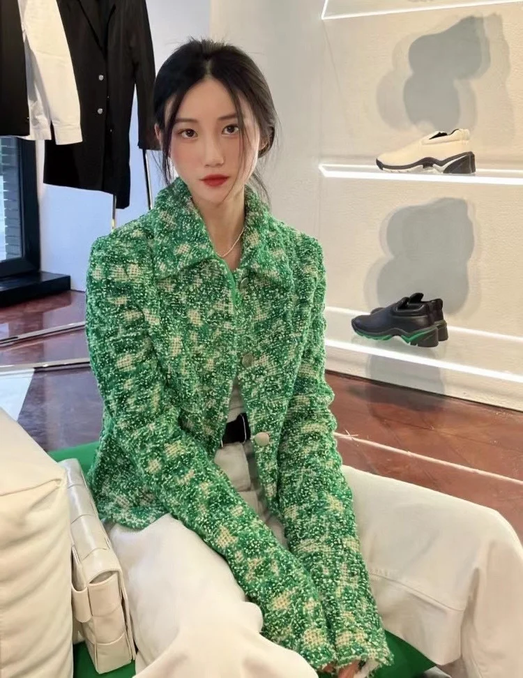 

Clothing 2023 Women's New Fall Youthful Color Matching Green Short Coat 0830