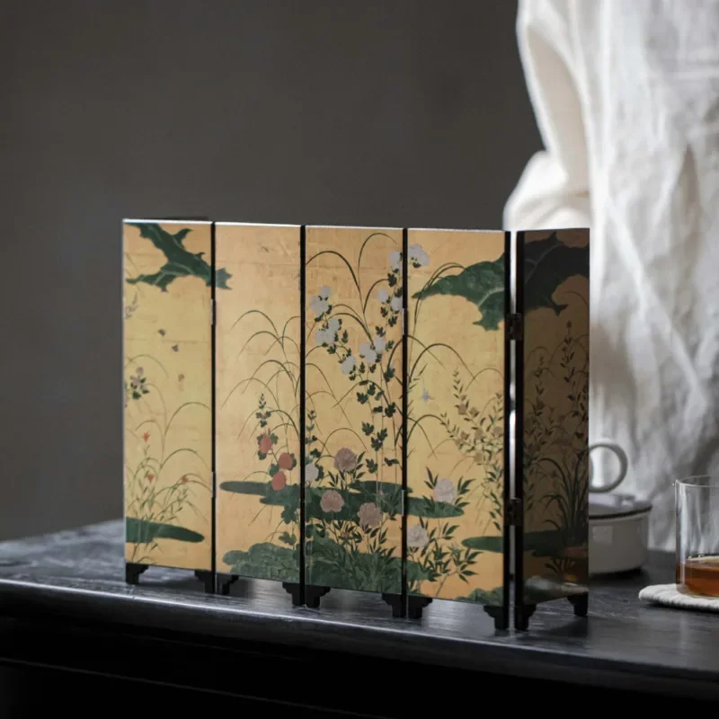 Antique Wind Study Desktop Small Screen Ornaments Retro Creative Wabi-Sabi Wind Gift Lacquer Art Fold Screen Decorative Painting