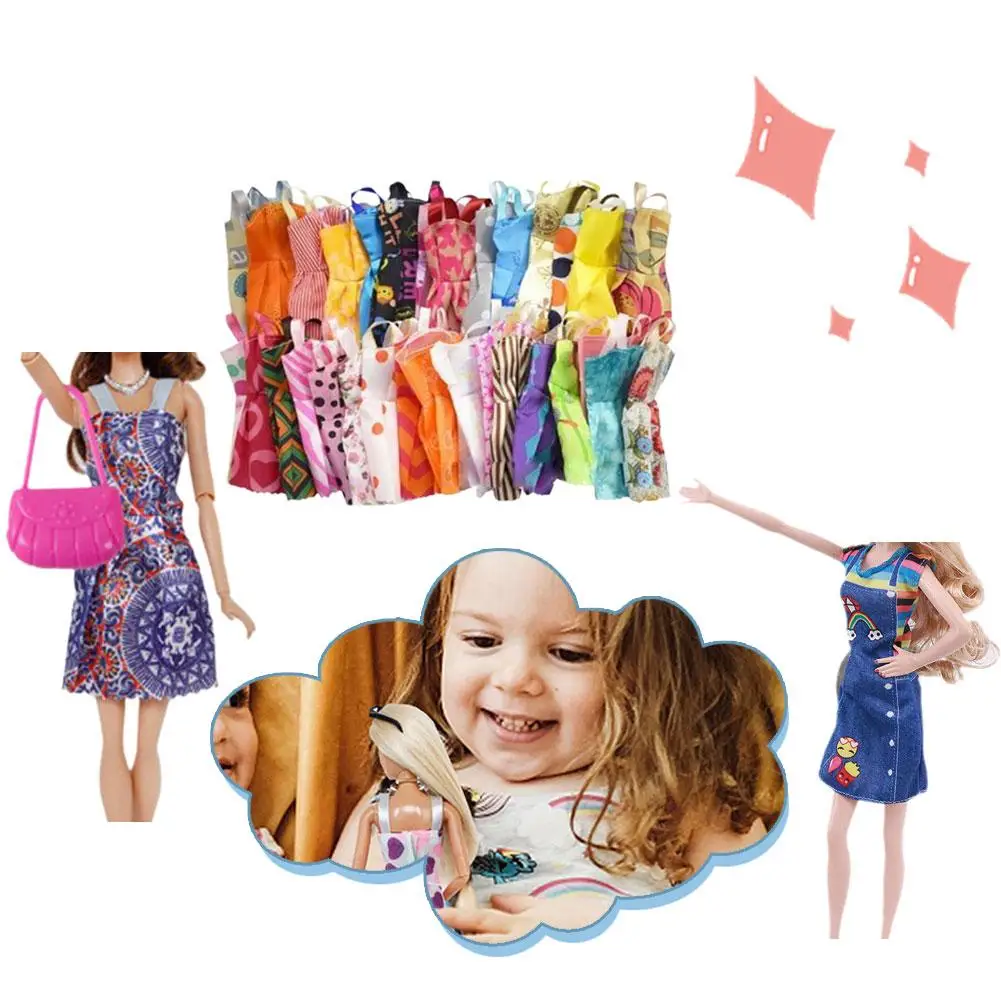 Random 10 Sets Mini Dress Colorful Summer Sleeveless Doll House Accessories Clothes For DIY Doll Lovely Girl Toy