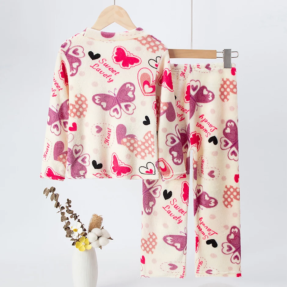 2-teiliges Kinder-Herbst-/Winter-Flanell-Modedruck-Set für Mädchen, herzwarmendes Rundhals-Top, T-Shirt, weiche Fleece-Hose für Jungen – Detail 11