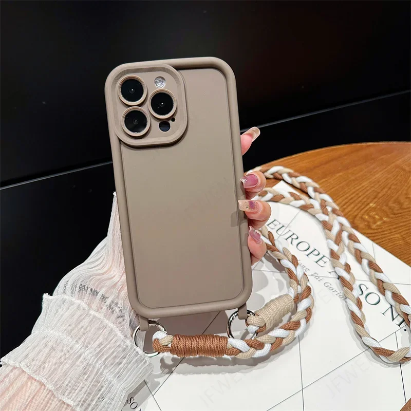 Crossbody Necklace Lanyard Cord Phone Case For iPhone 16 15 14 13 12 11 Pro Max 8 7 Plus XS X XR SE 2 3 Silicone Soft TPU Cover