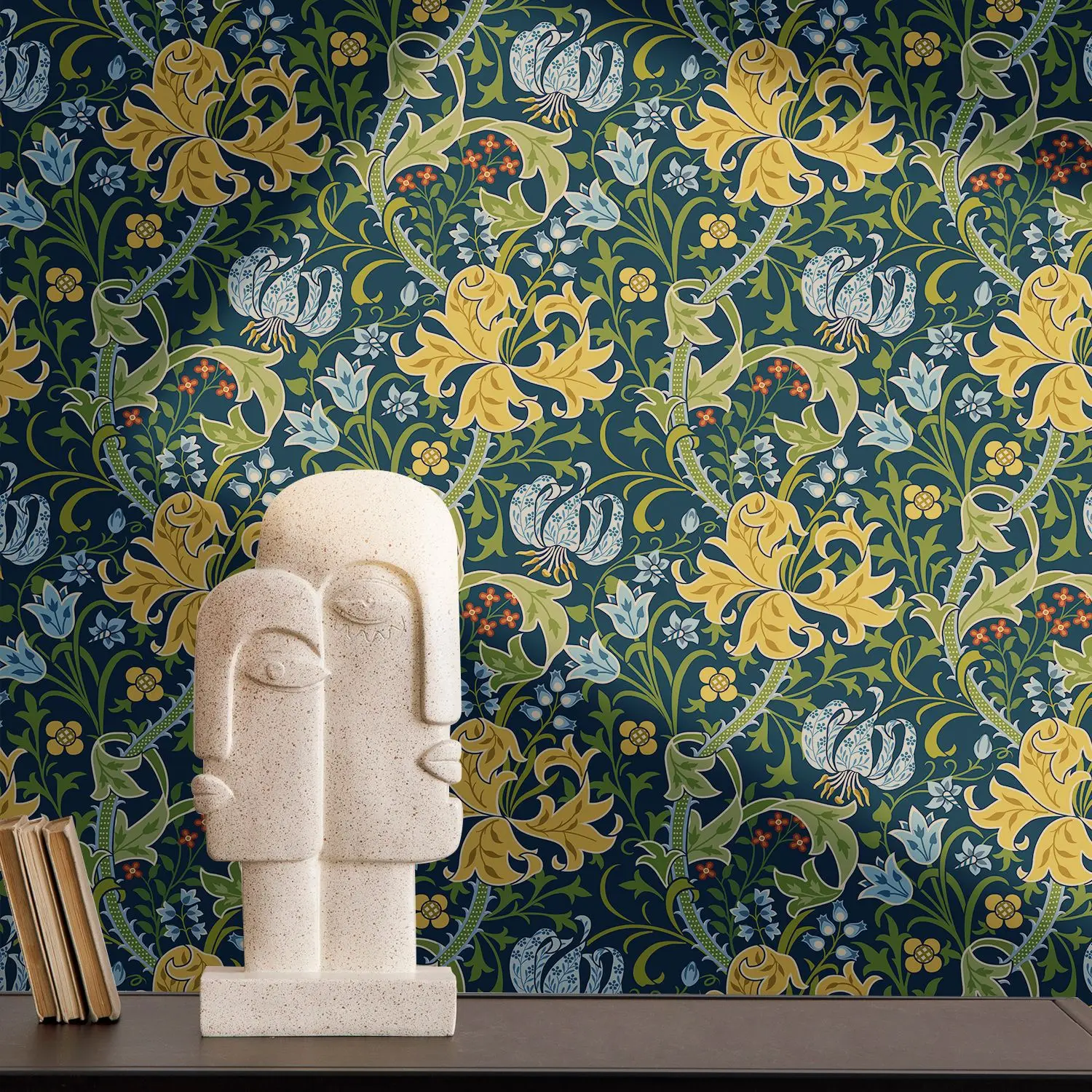 Vintage Floral Self Adhesive Wallpaper Dark Blue Peel and Stick Wall Mural Botanical Leaf Wall Sticker for Bedroom Home Decor