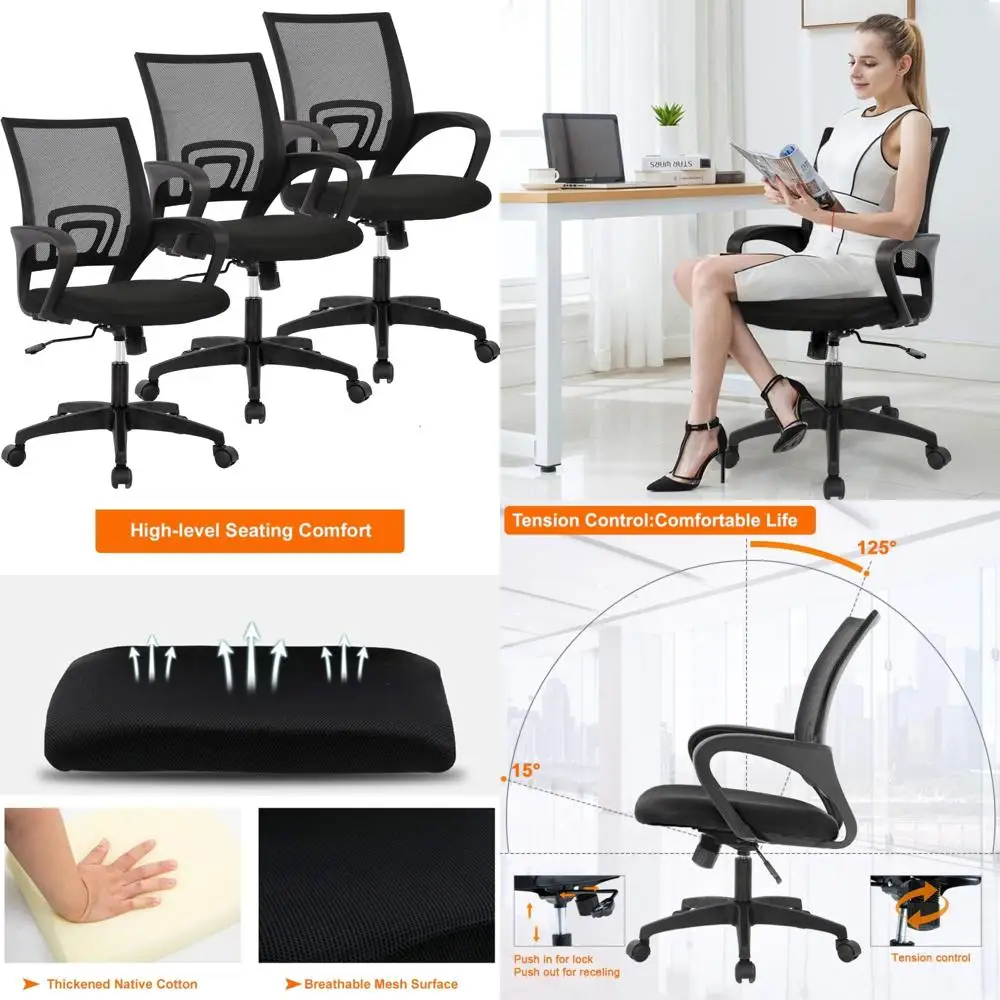 

Ergonomic Mesh Desk Chair with Lumbar Support, Armrests, and Swivel Adjustment for Home Office