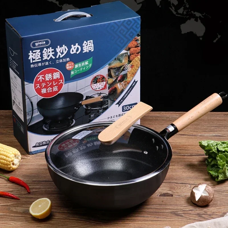 

30cm Gioia Cast Iron Wok 11cm Deepened Non-coating Household Cookware Frying Pot General Use for Induction Cooker Gas Stove