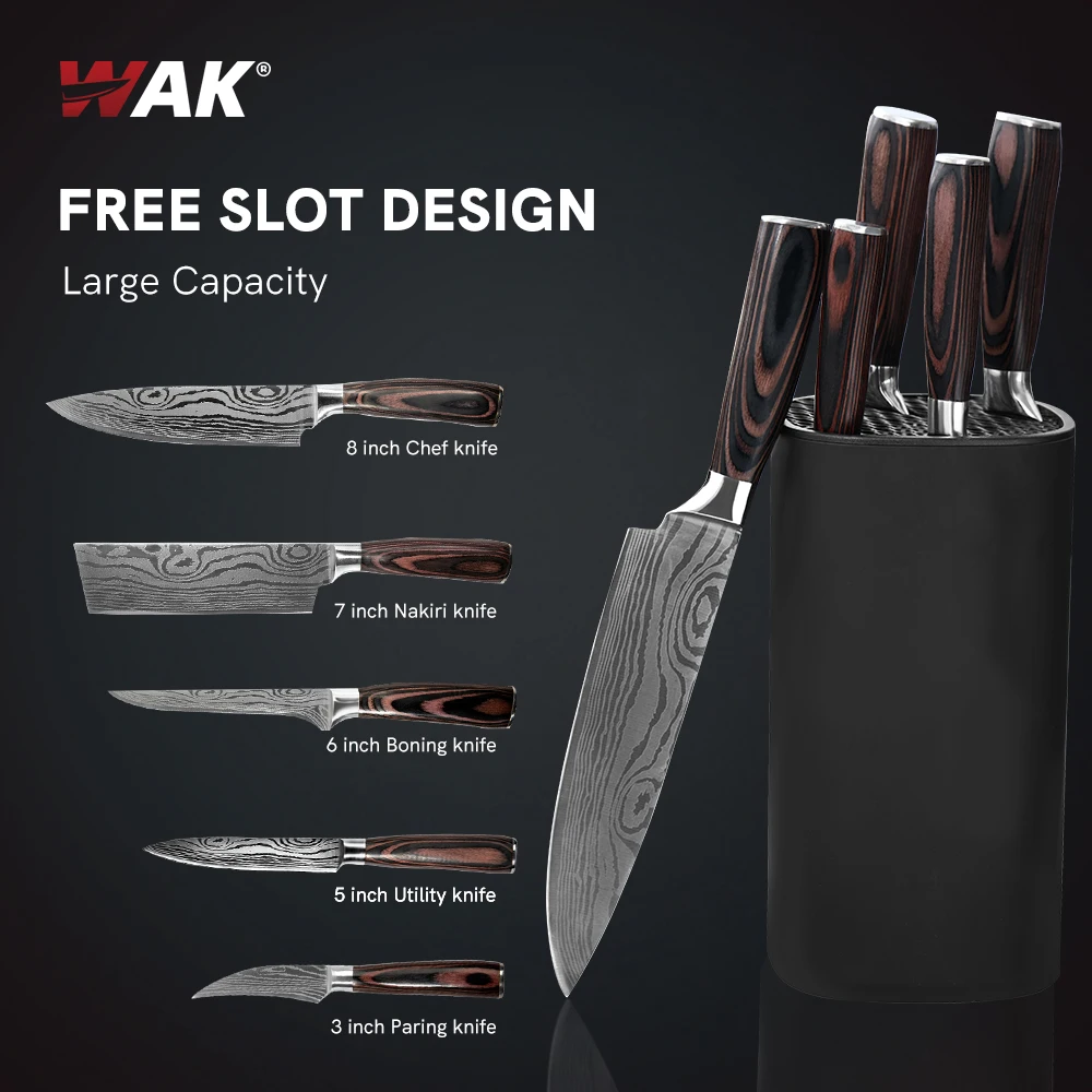 

WAK 6-piece Kitchen Knives Stainless Steel Laser Damascus Japanese Santoku Cleaver Slicing Utility Chef Knife