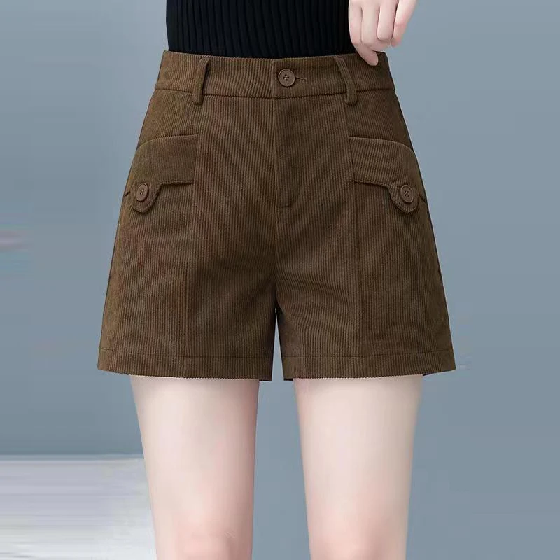 

Женская одежда, корейские модные винтажные вельветовые короткие брюки с высокой талией, осенне-зимние женские элегантные однотонные тонкие сексуальные шорты с карманами
