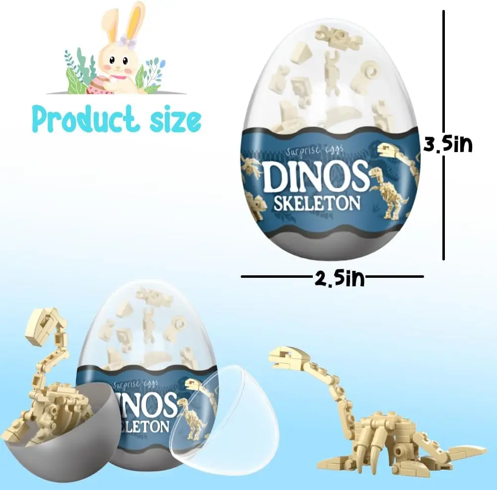 12pçs ovos de páscoa pré-preenchidos com blocos de construção de dinossauros, brinquedos de dinossauros 12 em 1 para crianças, enchimentos de cesta de páscoa
