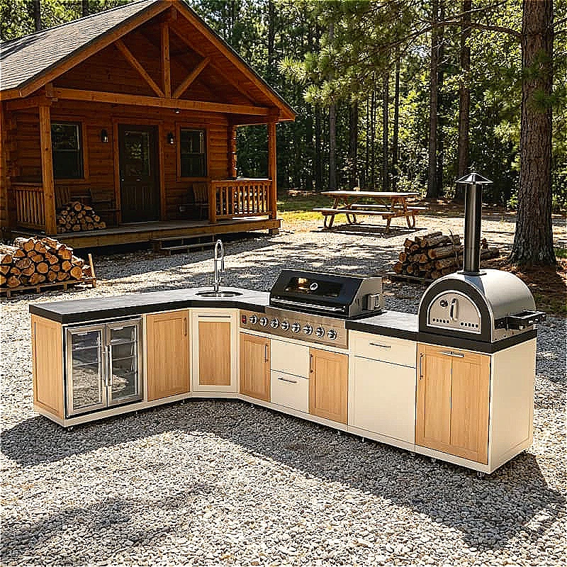 Commercial Outdoor Kitchen Worktable Stainless Steel With Deep Sink Faucet For Restaurant Patio Garden BBQ Station Customized