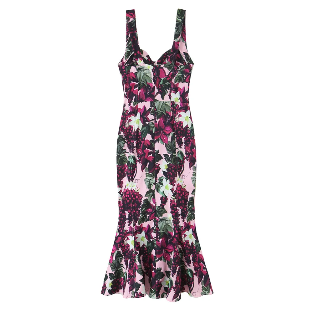 Vestido feminino estilo ondulado com estampa floral e zíper, decoração para primavera e verão, novas roupas femininas