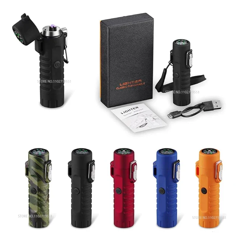 ولاعة بلازما مزدوجة القوس قابلة لإعادة الشحن عبر USB ولاعة مصباح يدوي خارجي مع بوصلة لمجموعة الحبال في حالات الطوارئ والمغامرة والبقاء على قيد الحياة #6