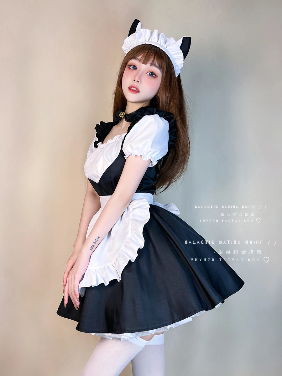 L-5XL 대형 로리타 복숭아 하트 메이드 Cos 섹시한 고양이 귀 일본 드레스 여름 달콤한 짧은 소매 스퀘어 넥 짧은 드레스