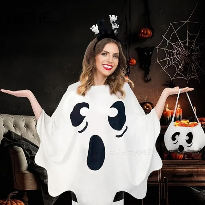 QICHE 2026 Kids Halloween Party Outfit Ghost Cape Witch Cloak Children Stage Performance Costume