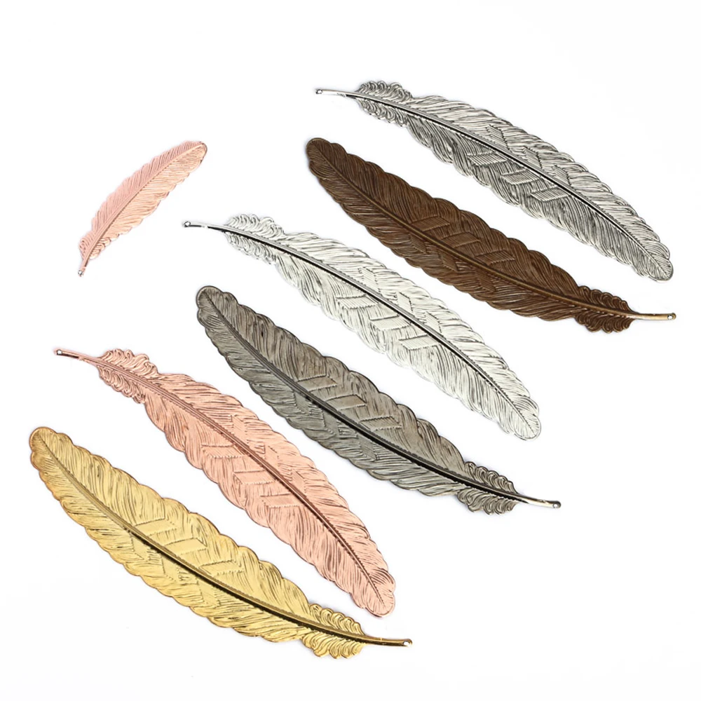 

New 24x110/12x43mm Feather Pendant 5pcs/lot 6colors Cameo Bookmarks feather Cabochon Settings Jewelry Making Charms