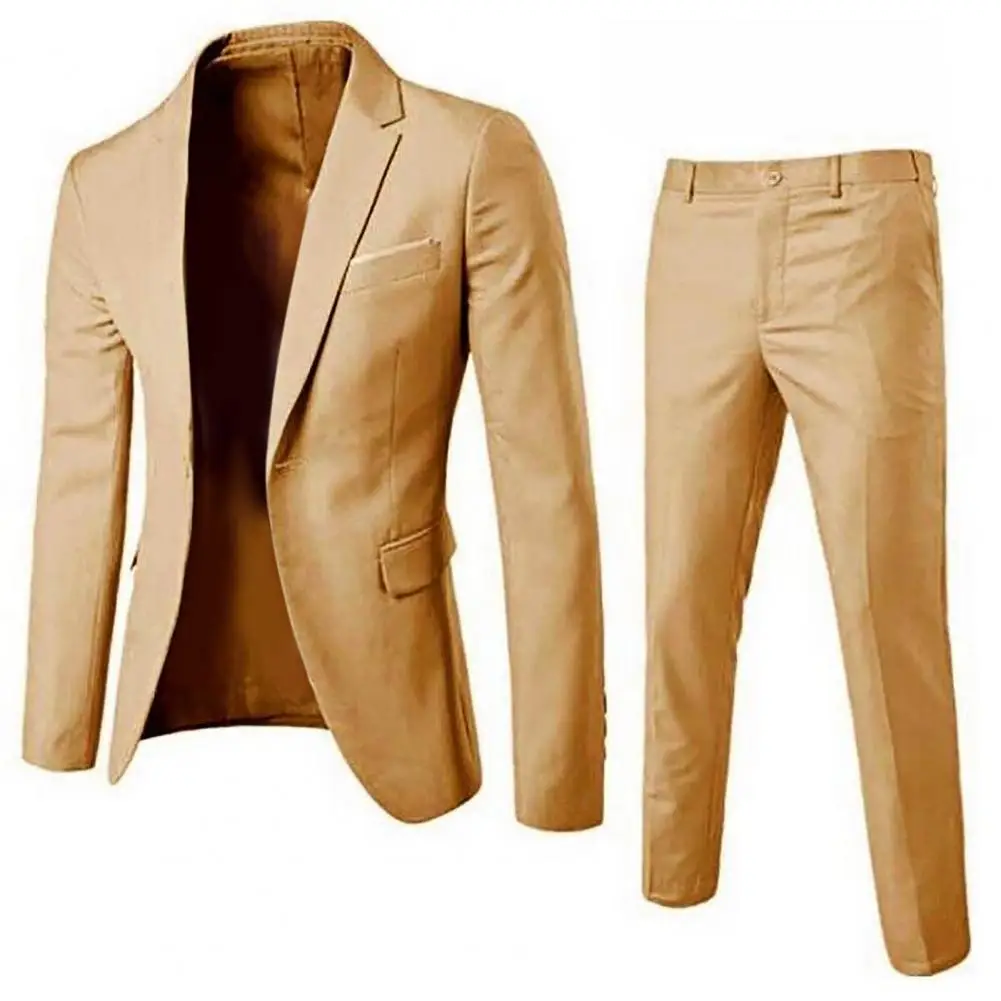 

1 Set Popular Business Suit Solid Color Daily Wear Anti Deformation Lapel Formal Groom Suit Set