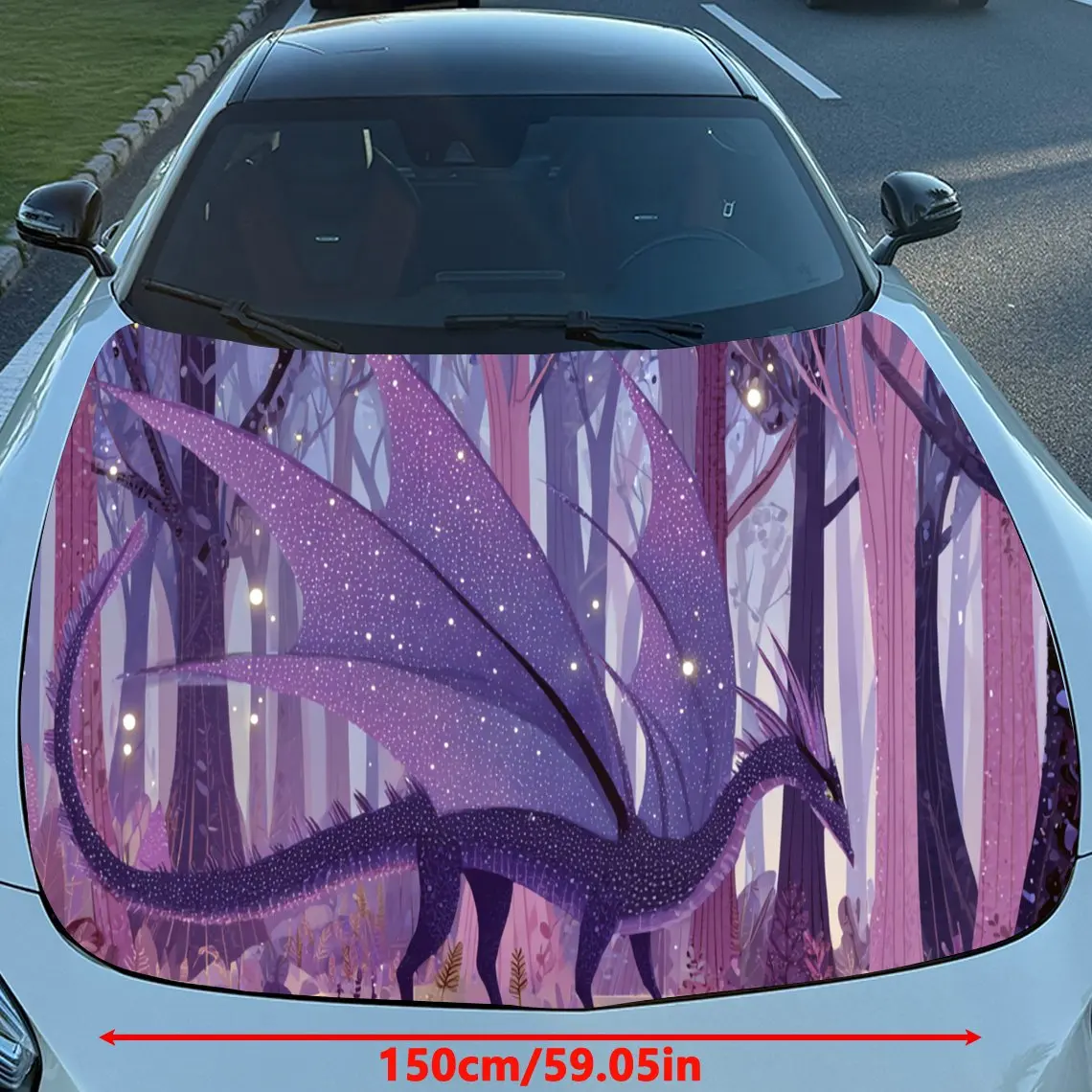 Graceful Purple Forest Dragon Car Hood Stickers - Self-Adhesive, Waterproof and Durable Vinyl Wrap, Decorate And Protect Your Ca