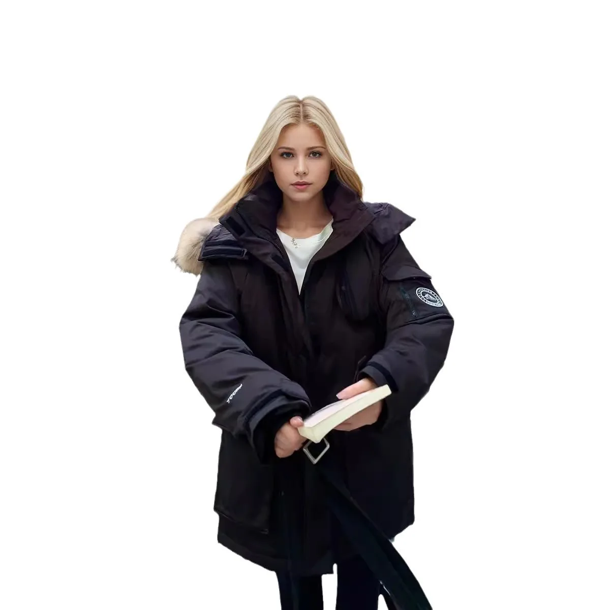 Female Fur Collar Thicken Warm Cotton Jacket Women Casual Hooded Jacket Snow Wear Padded Clothes Tooling Cotton Parkas Jacket