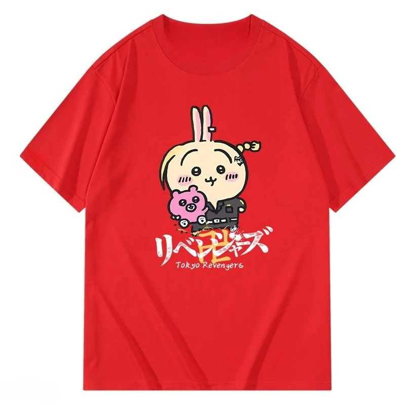 Chiikawa Usagi Hachiware × Tokyo Revengers Anime Grafik T-Shirt, Sommer Unisex Locker Lässig Kurzarm Streetwear Alltags-Oberteil – Detail 5
