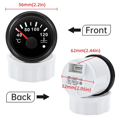 Imagen 2 del producto 40~120 ℃   Medidor de temperatura del agua de 52mm + Sensor con alarma de Flash medidor de temperatura del agua de luz roja impermeable para coche barco 12V 24V personalizado
