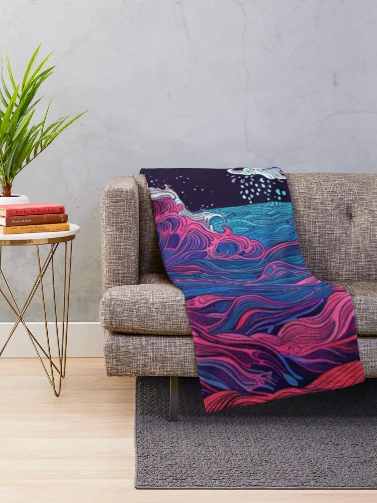 Abstract wave pattern neon colour palette Active Outdoors Inspired Art Throw Blanket Loose Retros Sofa Soft Blankets