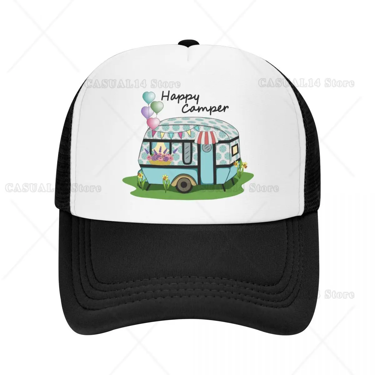 

Happy Camper Adventure Travel Baseball Cap Sports Men Women's Adjustable Camping Van Life Trucker Hat Summer Snapback Caps