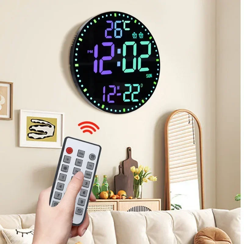 

Electronic Wall Clock APP Intelligent Control Digital Round Office Living Room Multifunction Mute Design Simple Decoration