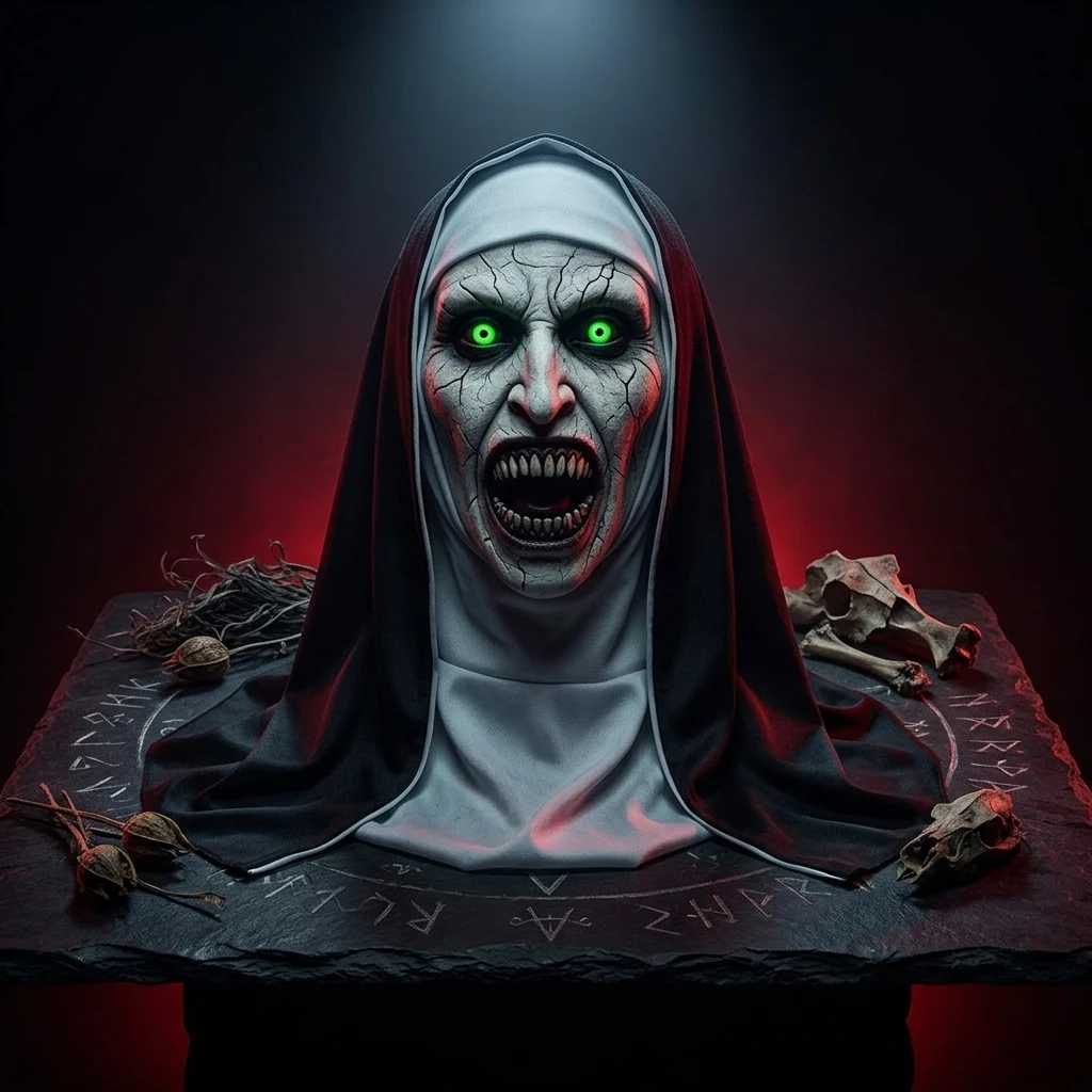 Halloween Scary Nun Mask Latex Full Head with Headscarf Veil Cosplay Costume Prop Adult Unisex Halloween Party Masquerade Dress Up view 7