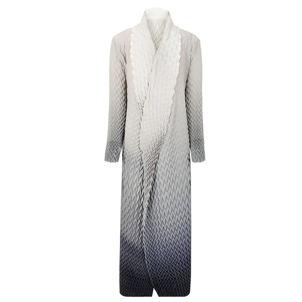 Miyake-プリーツの女性用ロングドレス,グラデーションカラー,プリーツカーディガン,圧縮された衣類,キードレス,秋,新しい,2023