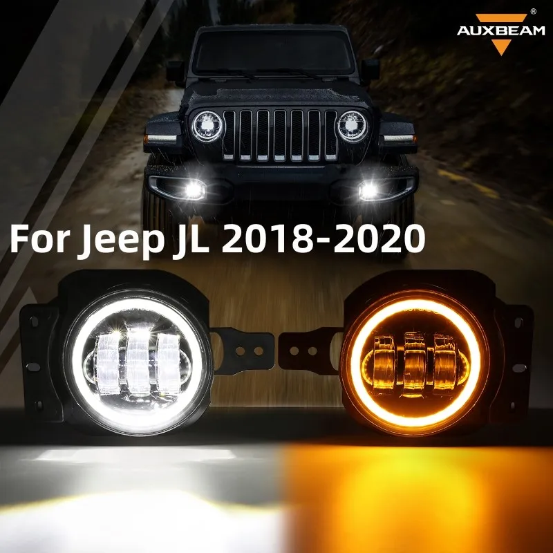 

2 Pcs Car LED Fog Light with Ring Angel Eyes Round Signal Lamps For Jeep JL 2018-2020