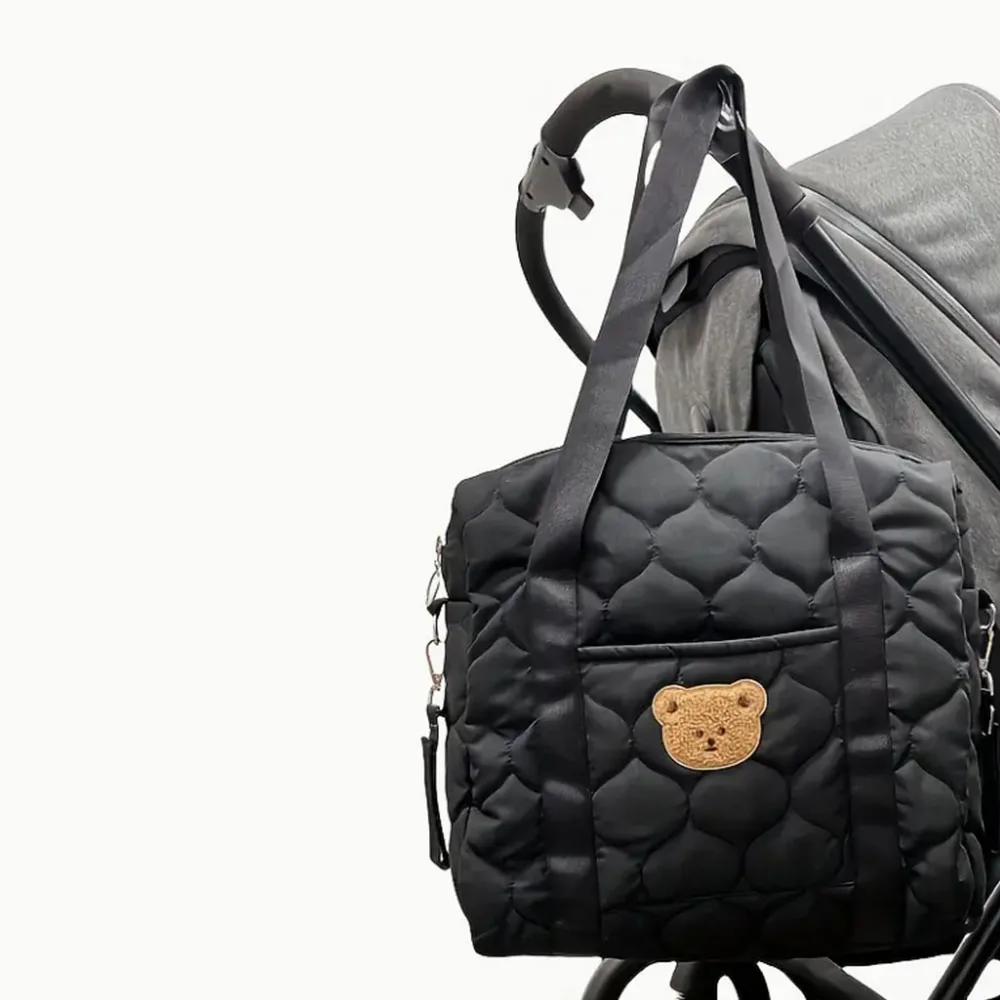 

Стеганая сумка для родителей большой вместимости, сумка для подгузников с несколькими отделениями, регулируемым плечевым ремнем и ремнем через плечо для мам