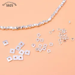 Perles Carrées Plates en Argent Sterling 925 group, Pur, Solide, Espaceurs, Résultats de Bijoux, DIY