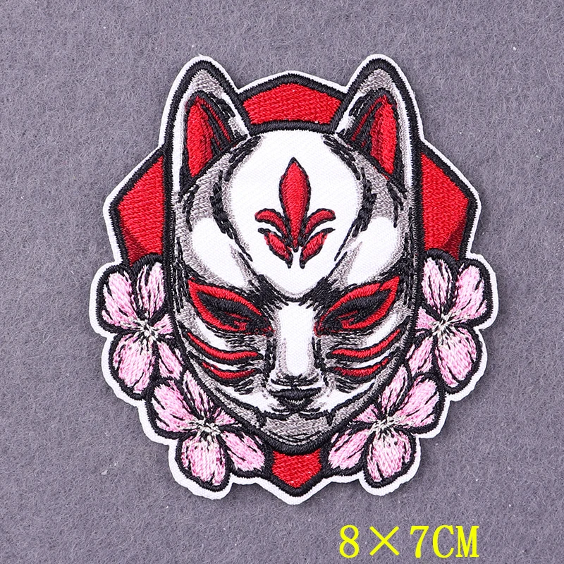 Embroidered Patch Anime Fox Patches On Clothes Stripes DIY AKIRA Badges On Backpack Cartoon Hook Loop Patches For Clothing Decor