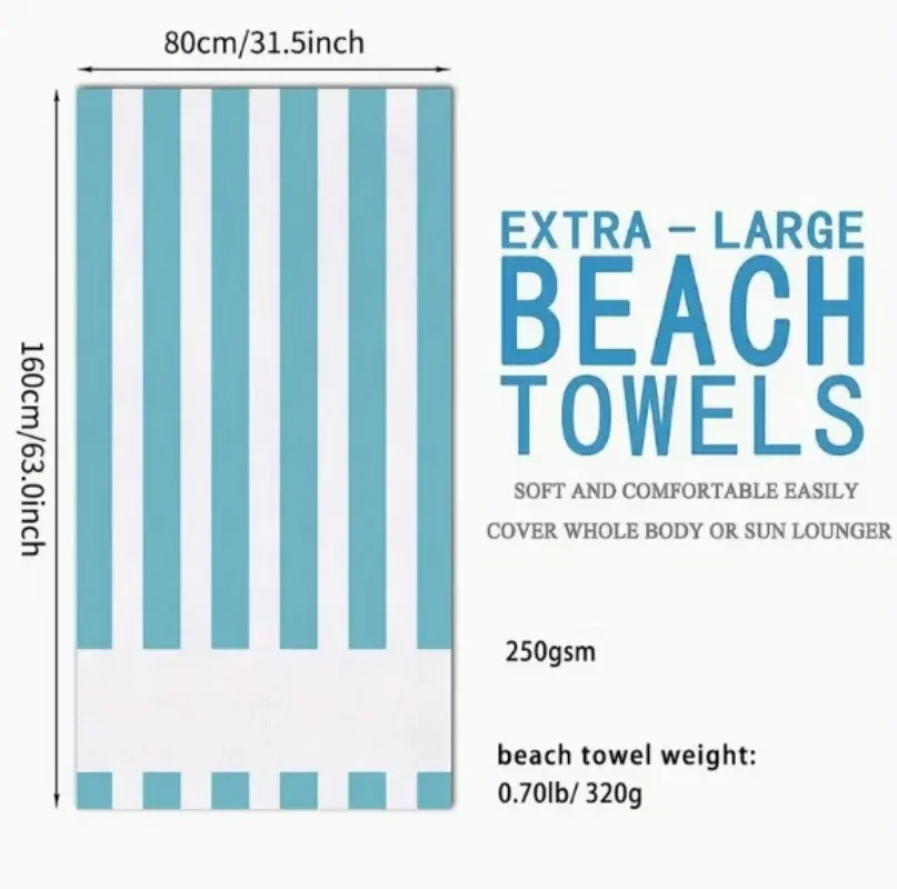 Custom Name Stripe Beach Towel 3D Ultra-fine Fiber Beach Towel with Absorbent and Breathable Summer Swimming Stripes Towel