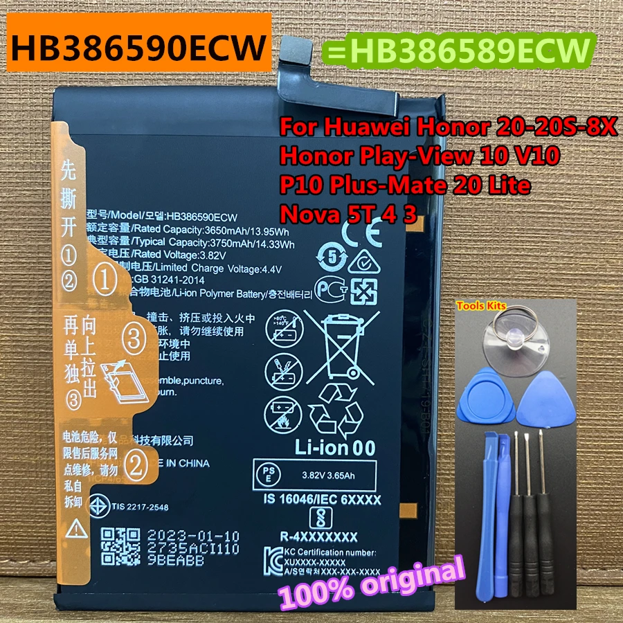 New Original HB386589ECW Battery for Huawei P10 Plus Honor Play 20 20S 8X View 10 V10 Mate 20 Lite Nova 3 4 5T BKL-L09/AL20/AL00