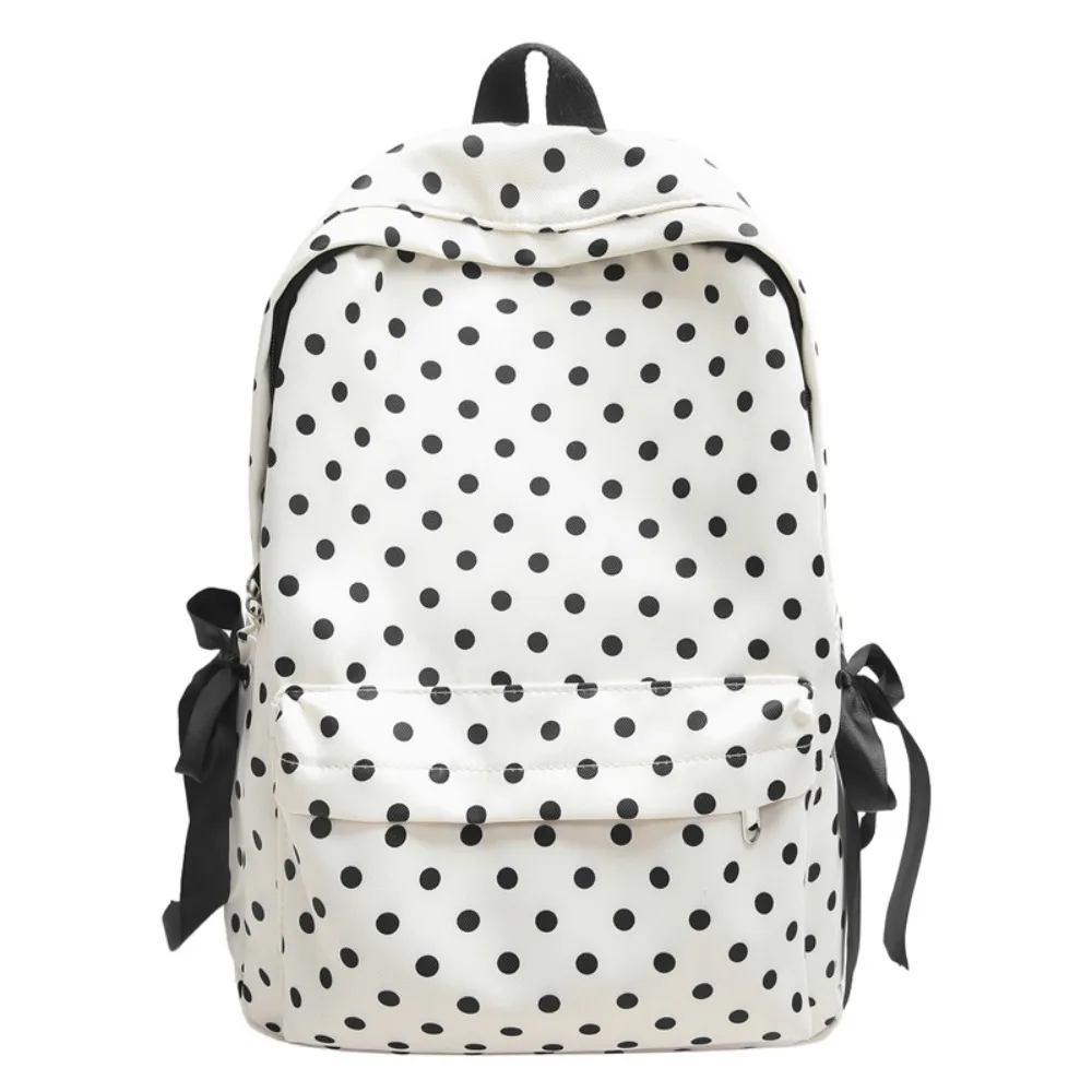 Sweet Polka Dot Backpack Bowknot Design Minimalist Bow Rucksack Multiple Pockets Large Capacity Student School Bag College