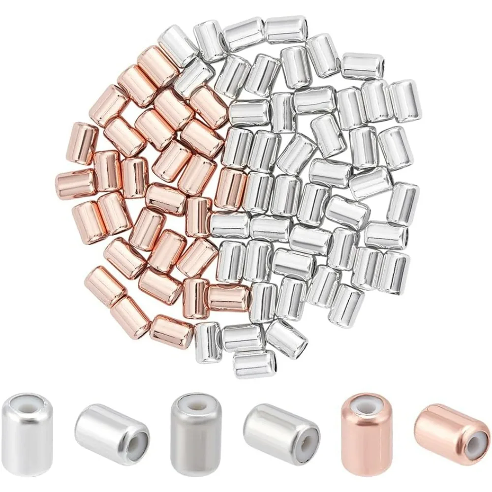 

120PCS Stopper Beads 3 Colors Brass Rubber Beads Slider Beads Cylindrical Stopper Positioning Spacer Beads for DIY