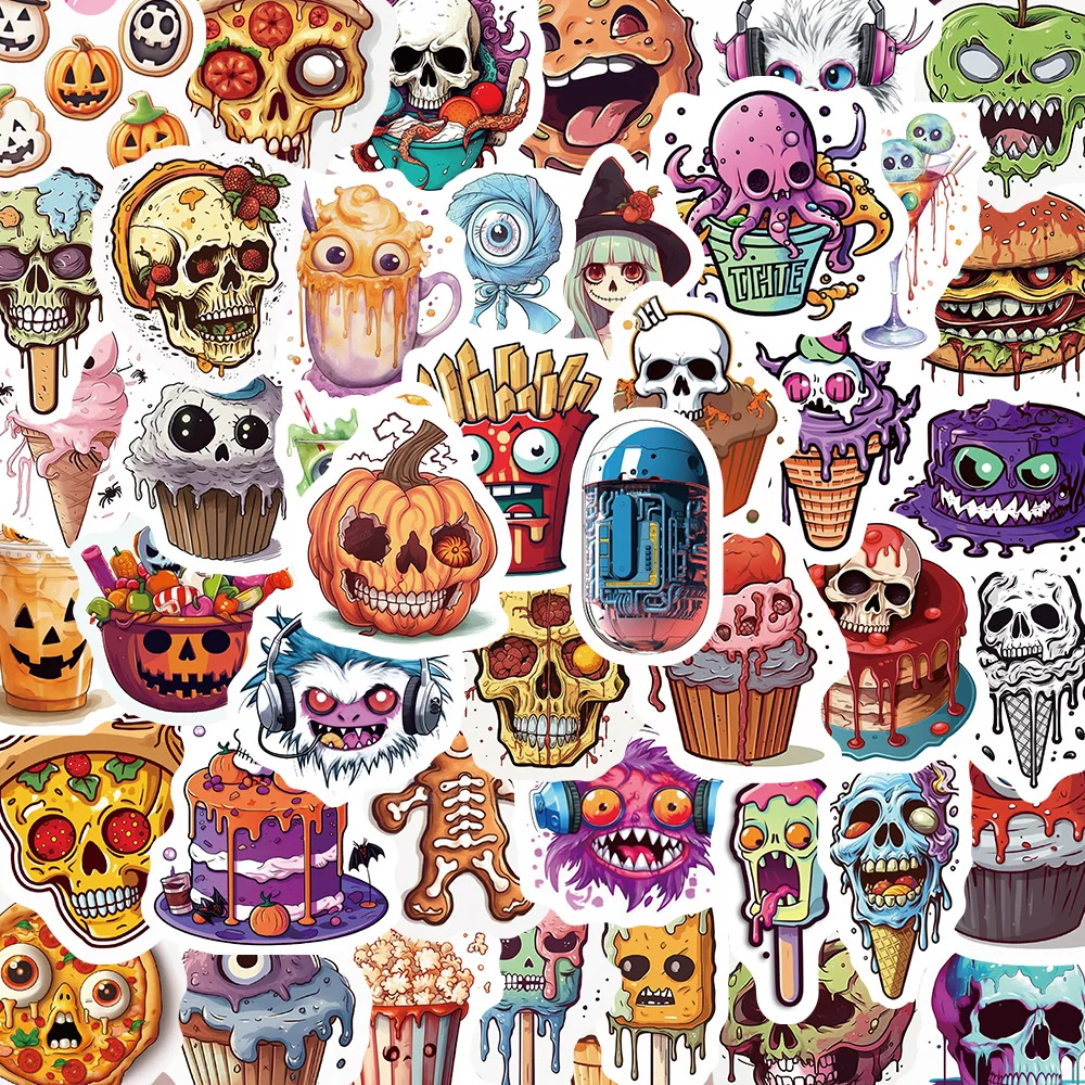 

10/30/50pcs Cartoon Halloween Pumpkins Stickers Horror Skull Foods Sticker Water Bottle Window Skateboard Motorcycle Decals Toys