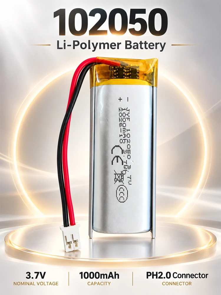 102050 3.7V Polimerowa Litowa Mała Akumulatorowa Bateria 1000mAh Li-Po do Stalowego Głośnika Bluetooth Narzędzie do Ładowania Baterie MP3/4/5 — zdjęcie produktu 7