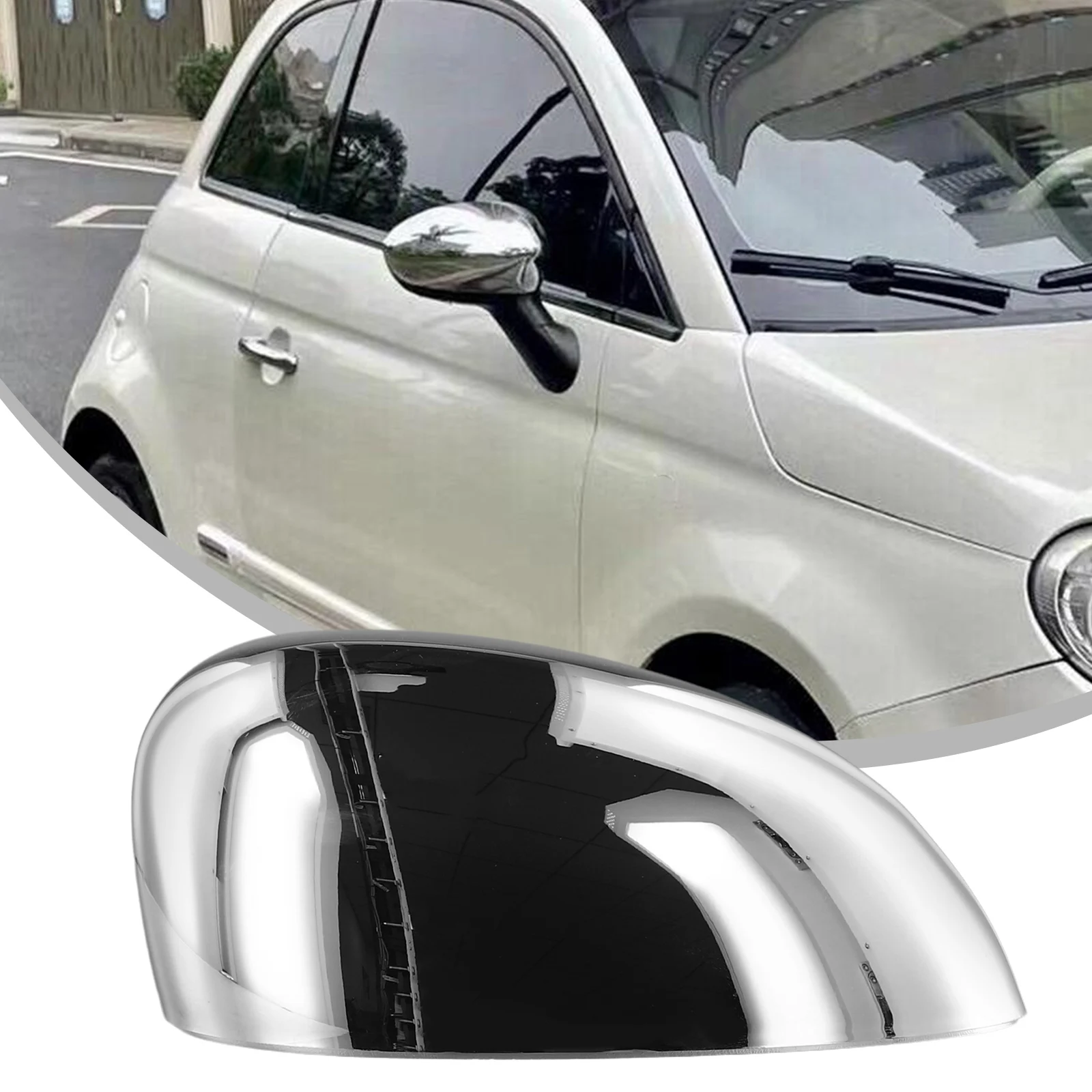 Electroplated ABS Chrome Mirror Cover Cap for Fiat 500 from 2007 to 2024 Enhances Aesthetic Appeal and Protection