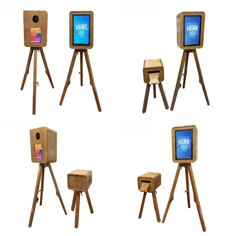 2026 Hot Sale for 18.5 inch screen wood paint color DSLR photo booth party wedding wooden vintage photo booth