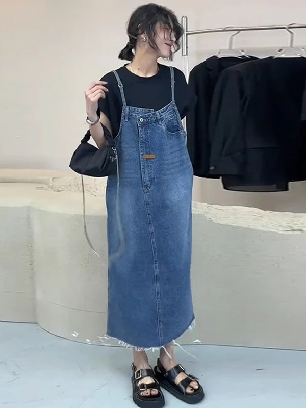 Abnehmen Effektiv Midi Länge Denim Overalls frauen Frühling Herbst Neue Sle Hohe Taille A-Line Dr Koreanische Sle