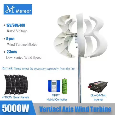 5000W Vertical Axis Wind Turbine Generator Low Noise Low Start Wind Speed 12V 24V 48V Windmill Use for Off Grid Energy System