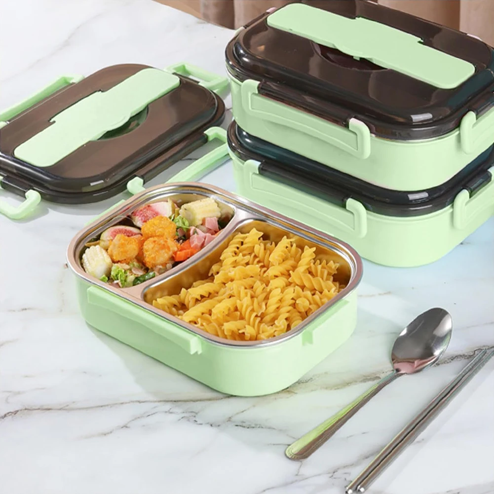 1Pc Stainless Steel Thermal Lunch Box With Cutlery 1L Insulated Food Container For Work School Travel