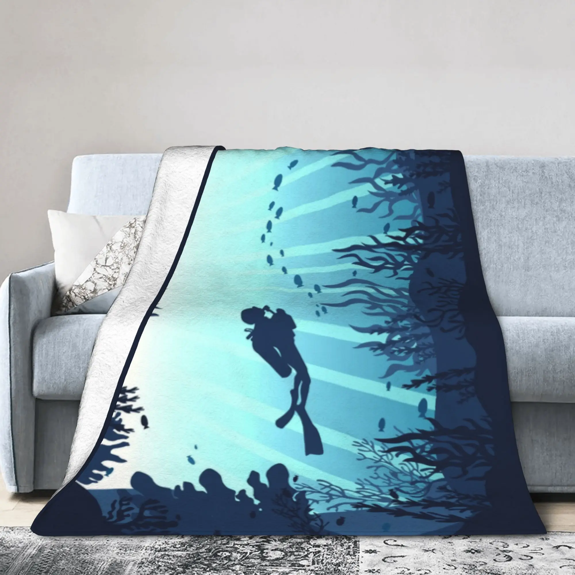 Custom Deep Sea Caveran Diver Blanket 3D Print Soft Flannel Fleece Warm Dive Explore for Home Bed Couch Bedspreads