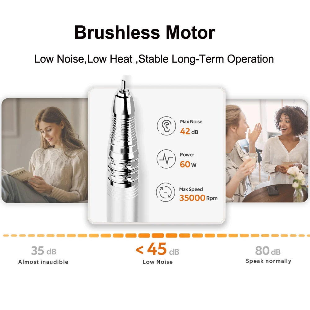 60W Brushless Nail Drill 35000RPM HD Display Desktop Portable Nail Sander Low Noise Professional Manicure Machine for Nails Art