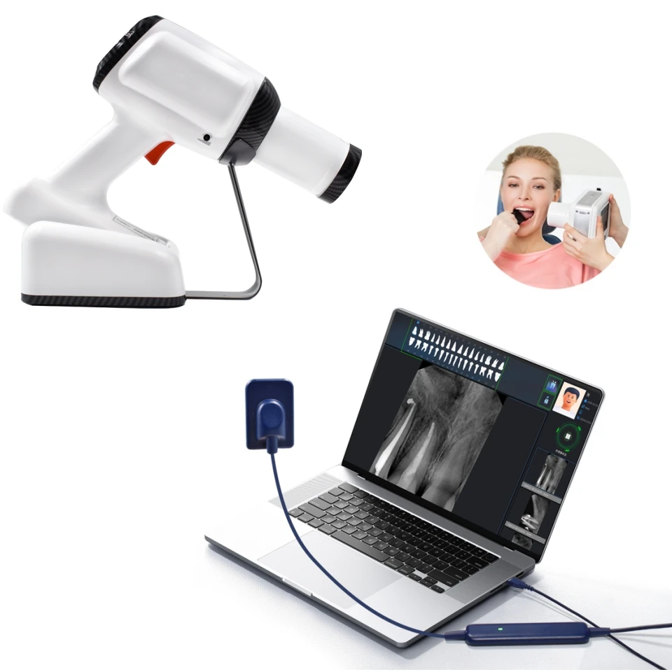 New Gun Type Handheld Dental X Ray Machine with RVG Sensor Digital X Imaging System for Adults and Children