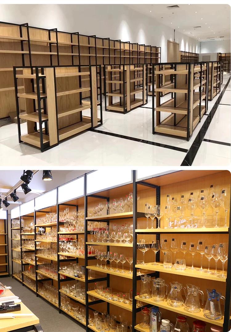 Rak Supermarket Kayu Custom, Rak Display Retail, Stand Display Laris untuk Rak Toko Kelontong