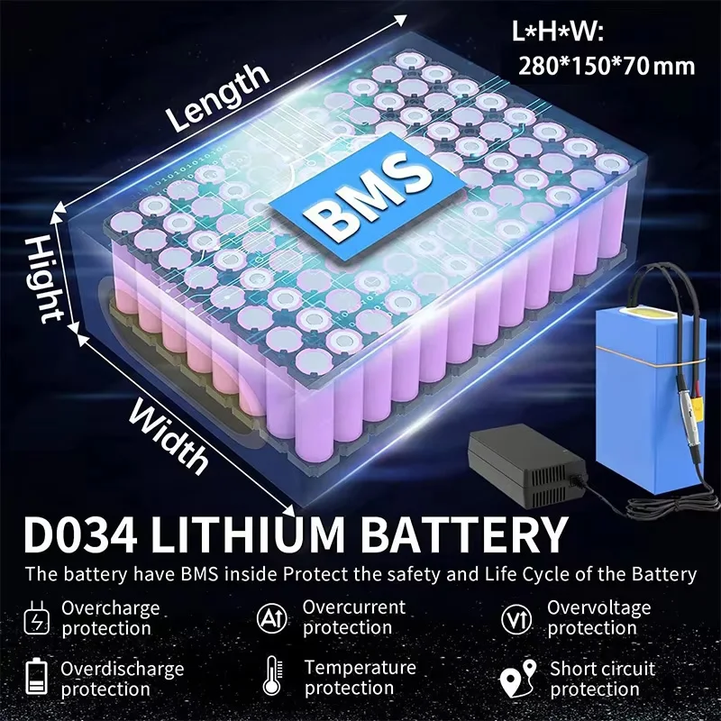 36V 20Ah Ebike Batteria Pack PVC 48V 52V 60V 72V 20Ah 24Ah Elektrische Fahrrad Escooter 18650 Batterie für 250W-3000W Motor – Detail 4