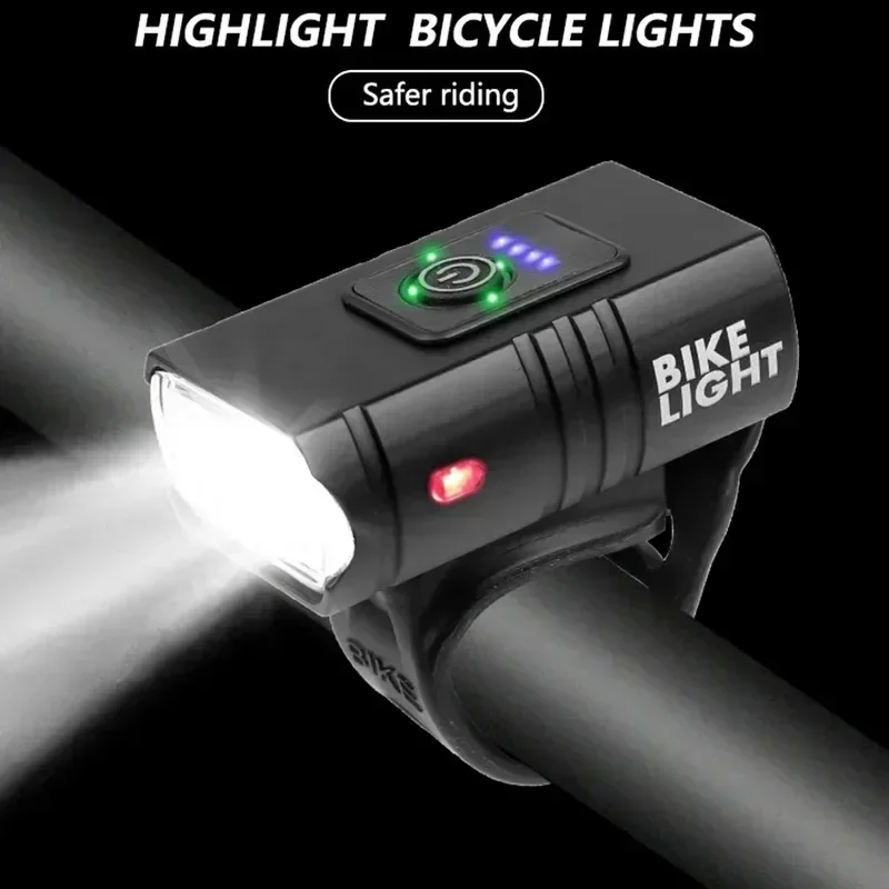 LED Front Bike Light com USB, recarregável, liga de alumínio, lanterna impermeável, bicicleta guiador Acessórios, 2T6