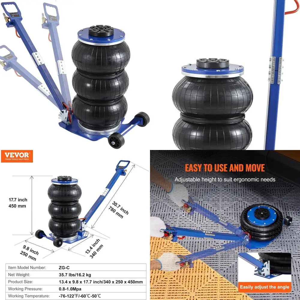 

Triple Bag Air Jack - 3 Ton Capacity, 6600 lbs, 17.7 Lift, Fast Pneumatic Lifting, Adjustable Handles for Cars